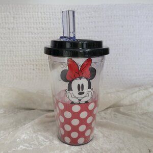 Disney Minnie Mouse Cup Tumbler Travel w/Lid Straw Double Walled BPA Free